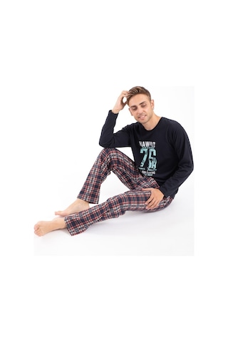 Tampap 2170 Baskılı Uzun Kol Erkek Pijama Takımı - Lacivert