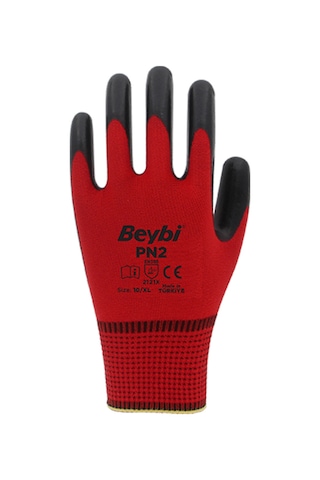 Pn2 Polyester Örme Nitril Eldiven - 6 Çift - Iş Eldiveni Kırmızı Tr