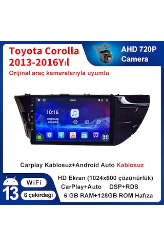 Toyota Corolla 2013-2016 Yıl Uyumlu 10.2ınç 6gb Ram 128gb Carplay