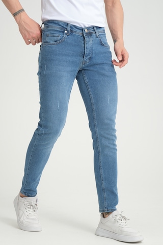 Erkek Skinny Fit Orta Mavi Destroy Skinny Fit Pantolon Orta Mavi
