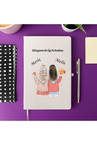 Arkadaşlara Özel İsim Yazılı Tasarımlı Defter Beyaz
