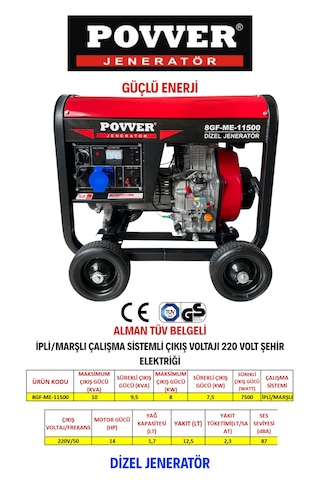 Power 8GF-ME-11500 10Kva 8Kw İpli Marşlı Dizel Jeneratör