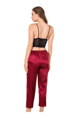 İPEK ÖZMEL Kadın  Saten Bordo  Pijama Takım Bordo