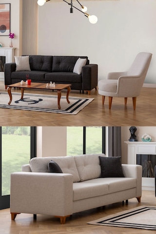 Kumsal Çekyatlı Sandıklı Koltuk Takımı 3+3+1 Krem