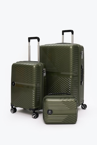 Elatae Exclusive Pro Polipropilen Kırılmaz 3'lü Valiz Seti Büyük - Kabin Boy Ve Makyaj Çantası Haki 5239