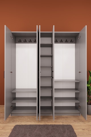 Asra Trend Vestiyer & Portmanto V-09 %100 MDF 5 Kapaklı Geniş Ayakkabılık Kül Gri