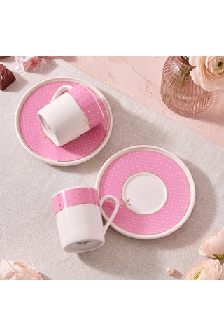 Aryıldız Nila 4 Parça 2 Kişilik Kahve Fincan Takımı Pembe 90 Ml Çok Renkli