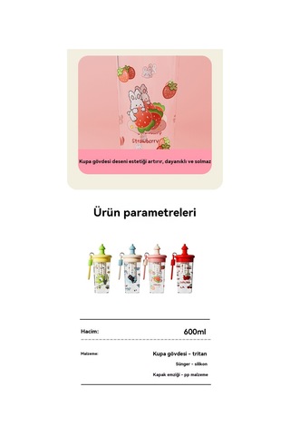 Yeni Büyük Kapasiteli Karikatür Pipetli Bardak Yavru Köpek