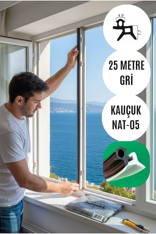 Saf Kauçuk Nat-05 Kapı Pencere Fitili 25 Metre Gri Tamirat Contası Kaliteli Ve Uzun Ömürlü Diğer