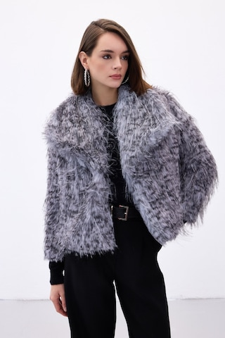 Sateen Leopar Desenli Kürk - Gri-136711 Gri