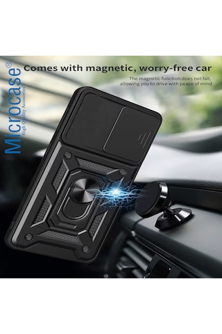 Microcase Xiaomi Redmi Note 15 Pro Plus Qubec Serisi Kamera Kapaklı Yüzük Standlı Kılıf-al5117 Siyah