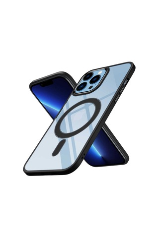 Zore Apple Uyumlu iPhone 12 Pro Wireless Şarj Özellikli Krom Magsafe Silikon Kılıf-siya Siyah