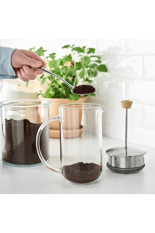 French Press Çay Kahve Demleme Paslanmaz Çelik & Cam & Bambu 1 Litre Gri