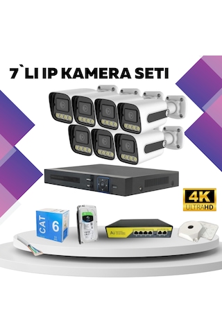 7'li Güvenlik Ip Kamera Seti - 4mp Dış Mekan Kamera, 3.6mm Lens,