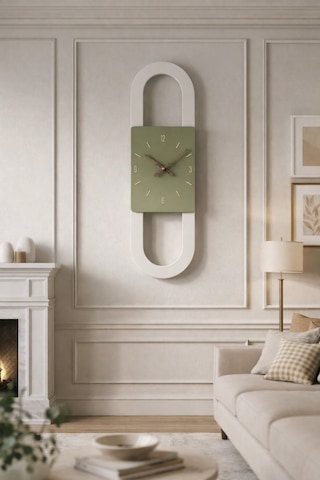 Berlin Ahşap Salon Duvar Saati Pilli Ledsiz Quartz Ultra Sessiz Mekanizma 28 Cm X 85 Cm Haki