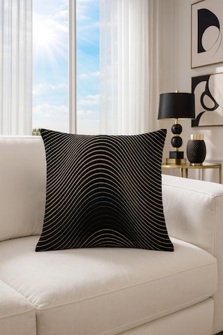 Kadife Kırlent Kılıfı Siyah Gold V1 60x60 Siyah- Gold