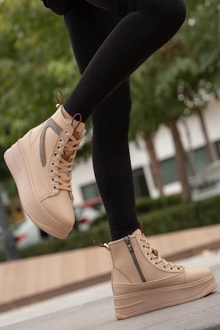 Mergenshoes Bf950 Bej Kalın Taban Kadın Bot Ten