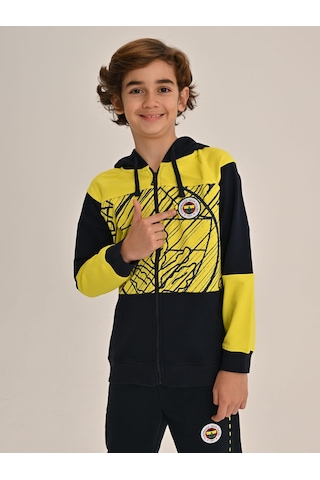 Fenerbahçe Sarı Lacivert Tribün Brush Detaylı Çocuk Sweatshirt Lacıvert-sarı