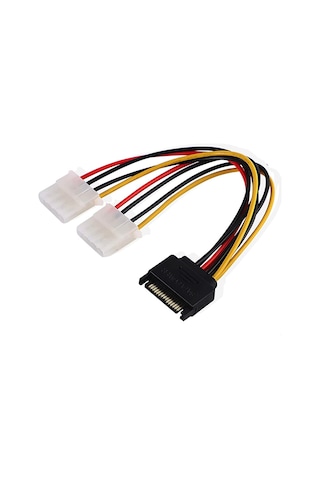 AoGo SATA 15-Pin Erkek Çift 4-Pin Molex Dişi Güç Y Splitter Kablo Sata to Molex Çevirici 15 CM