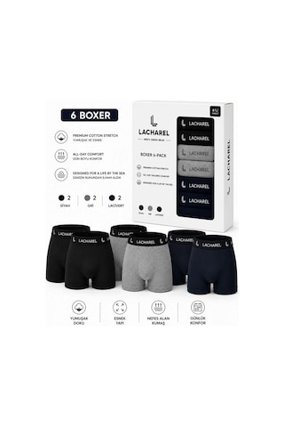 Ac&Co / Altınyıldız Classics Erkek 12'li İç Giyim Seti Pamuklu 6 Boxer 6 Çorap Çoklu Paket - Siyah - Lacivert - Gri - Beyaz Çok Renkli