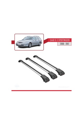 Saab 9-3 Sportwagon 2006-2012 Arası İle Uyumlu Ace-1 Ara Atkı Tavan Barı Gri 3 Adet Bar