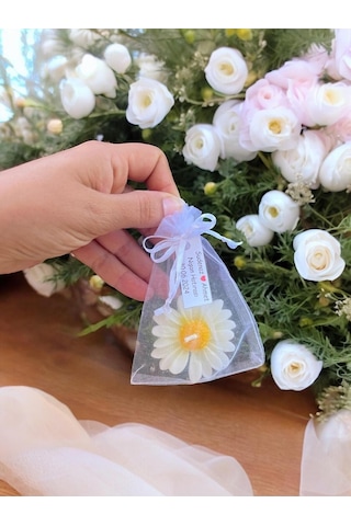 20 Adet Süslemeli Kese Papatya Mum, Nikah Şekeri, Doğum, Sünnet, Düğün Nişan Söz, Kına, Doğum Günü