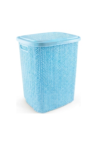 Kirli Çamaşır Sepeti Kapaklı 65 Lt Örgü Desenli Plastik Çamaşır S Mavi