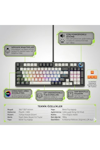 Gameagle Strike Plus Double Shot Type-c Kablolu Rgb Mekanik Oyuncu Klavyesi Mavi Switch Knob Kontrollü Ses Ayarı Türkçe Q Numpadli Mekanik Örgü Kablolu Rgb Gaming Kablolu Klavye Gaming Keyboard