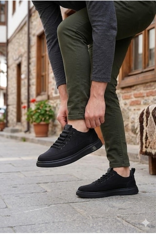 Guja 26y510-2 Rahat Kauçuk Taban Tekstil Lastik Bağcıklı Sneaker Erkek Ayakkabı Siyah