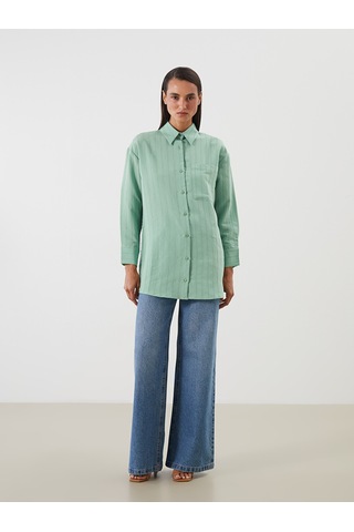 Lcw Modest Yeşil Dokulu Oversize Kadın Gömlek Tunik