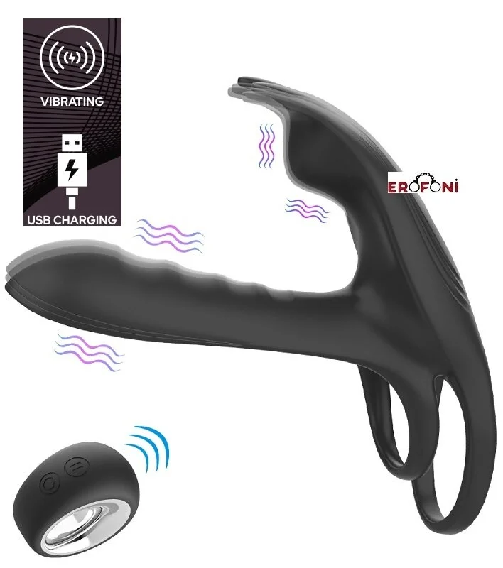 Erofoni Uzaktan Kumandalı Su Geçirmez Çift Motorlu Titreşimli Usb Şarjlı Teknolojik Penis Halkası