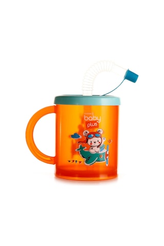 Baby Plus Turuncu Desenli Pipetli Bebek Bardak 210 ML Turuncu