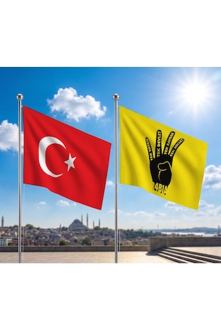 Rabia -tek Vatan -devlet -bayrak -millet Bayrağı Ve Alpaka Kumaş Türk Bayrağı 2'li Set 70x105cm Diğer
