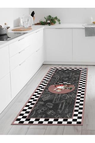Makinede Yıkanabilir Kaymaz Taban Leke Tutmaz Dijital Baskı Mutfak Halısı 6310m 001
