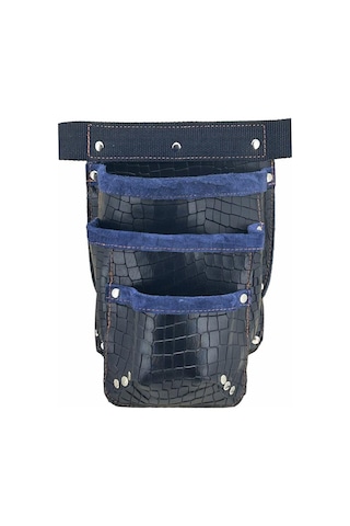 Hakiki Deri Kroko Cepli Tekniker Çivi Önlüğü Bel Çantası Lacivert