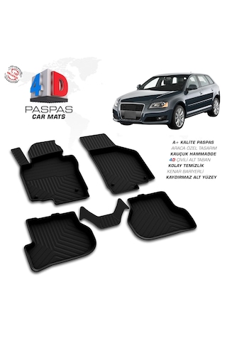 Audi A3 Ferrous 4d Havuzlu Kauçuk Paspas 2004 2012