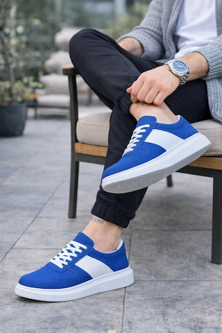 Mevese Lunex Erkek Bağcıklı Süet Günlük Spor Sneaker Ayakkabı - Mavi - Beyaz