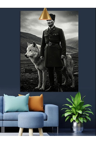 Mustafa Kemal Atatürk Ve Kurt Dekoratif Kanvas - Mdf Ahşap Tablo