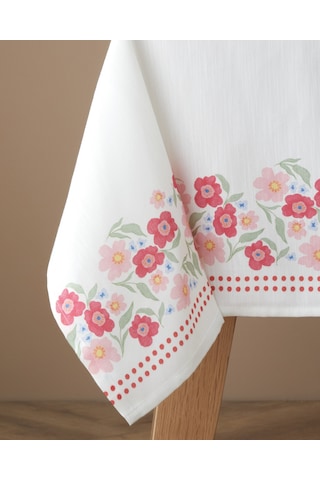 English Home Bright Bloom Polyester Masa Örtüsü 150x200 Cm Beyaz - Pembe Beyaz - Pembe