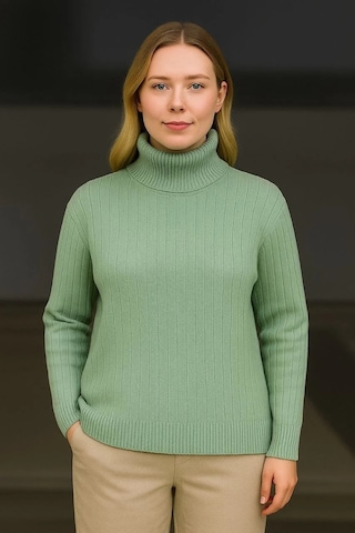 Kadın Balıkcı Yaka Bağazlı Triko Kazak Pamuklu Kalın Fitilli Dokuma - Mint Yeşili Mint Yeşili