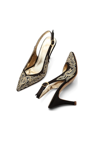 Asmi Shoes Kadın Svetlana Siyah Nakışlı Taş Detaylı İnce Topuklu Abiye Stiletto Ayakkabı