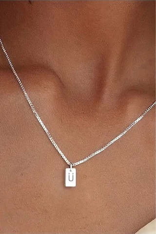 Azuris Silver 925k Gümüş Gurmet Zincir Plaka Harfi Harfli Kolye Ü Gümüş
