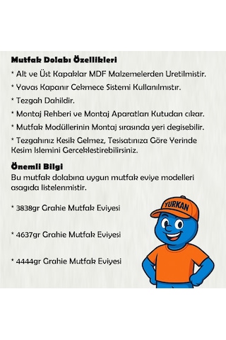215 Cm Mutfak Dolabı Mdf Kapak Tezgah Dahil Yrkn215 100 Gümüş