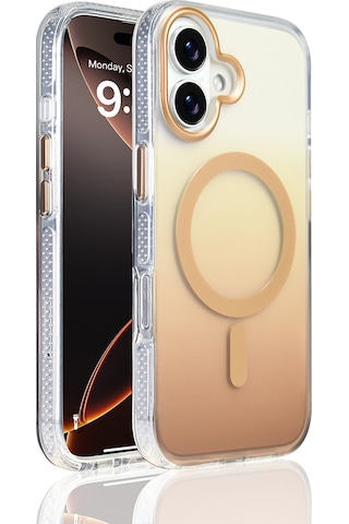Apple Uyumlu iPhone 17 Kılıf M-safe Şarj Özellikli Transparan Renk Geçişli Kapak Toros Pembe