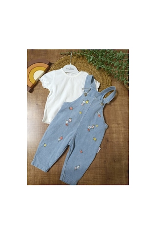 Baby Buu Çiçek Nakışlı Denim Kotlu Kız Bebek Salopet Takımı Bahçıvan Bayramlık 6-9 Ay,9-12ay,12-18ay,18-24ay Mavi Mavi