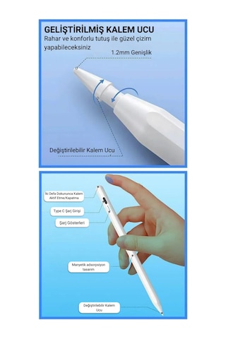 Universal Tablet Kalemi Apple Uyumlu iOS Android Windows Uyumlu Beyaz