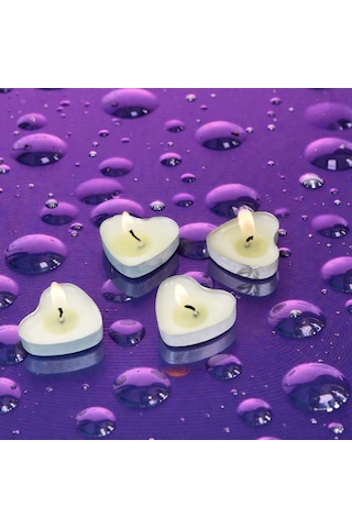 50 Adet Beyaz Kalpli Tea Light Mum Kalpli Beyaz Mum Kalpli Tealight Mum Yılbaşı Mumları Romantik Mum Beyaz