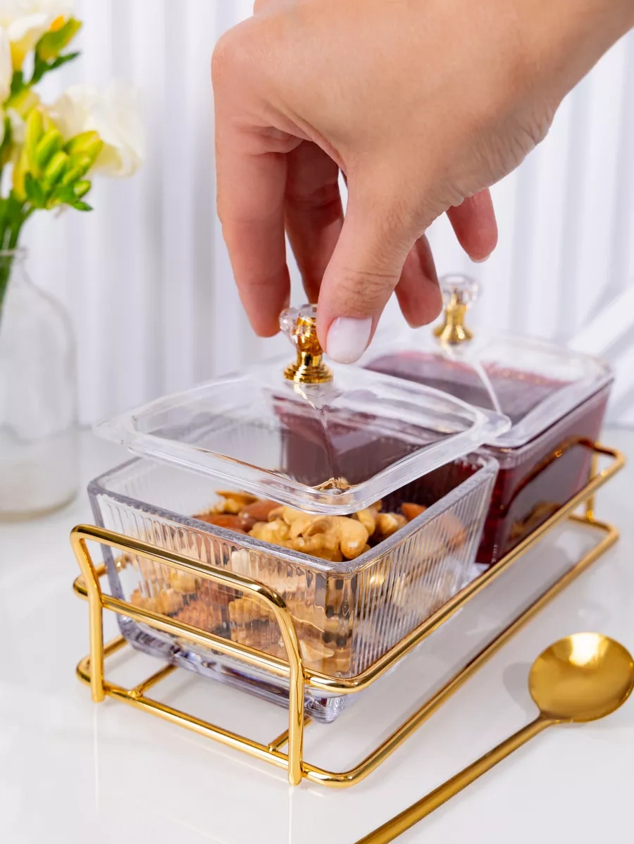 Homelabshop Kapaklı Cam Şekerlik Seti Stantlı 224107284 Beyaz