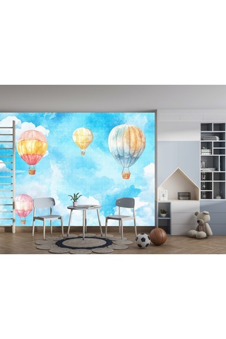 Suluboya Gökyüzünde Balonlar Çocuk Odası Poster Duvar Kağıdı