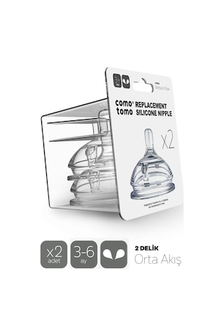 Comotomo Silikon 2’li Biberon Emziği – Orta Akışlı 3 - 6 Ay